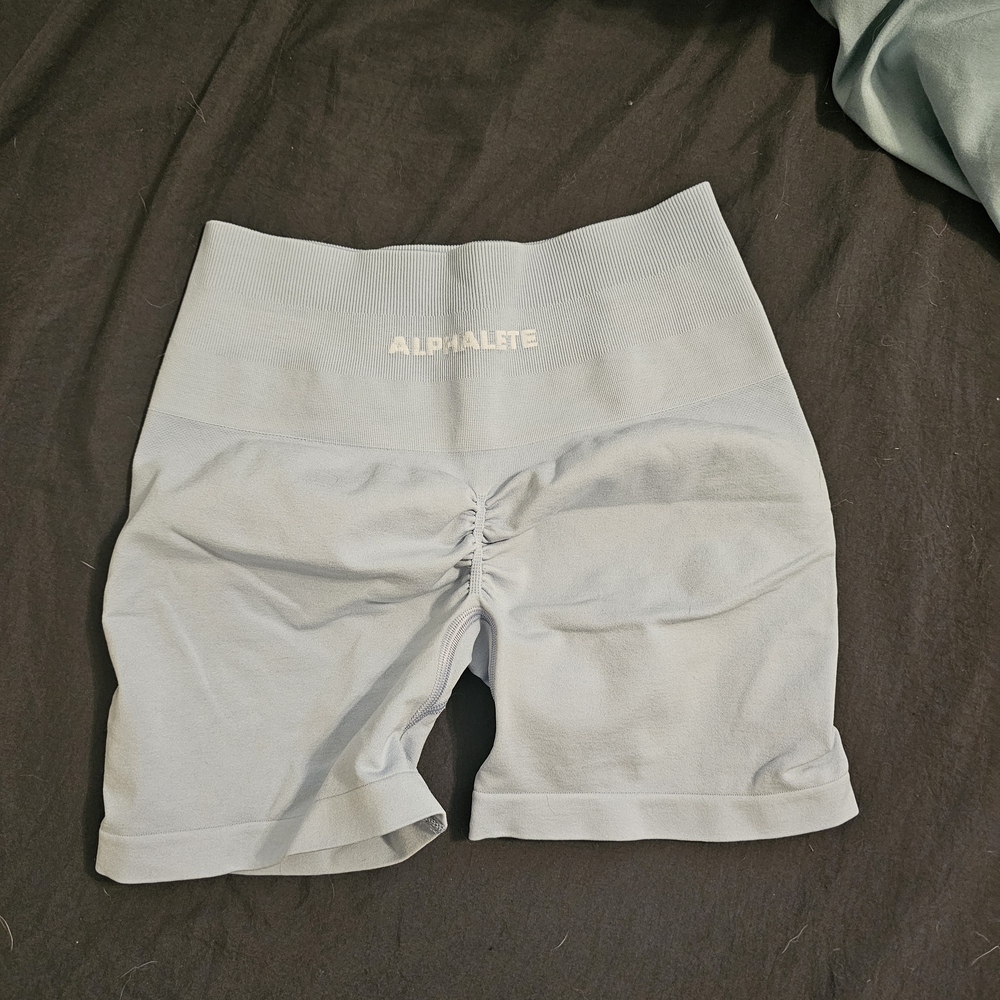 Alphalete Light Blue High-Waist Amplify Shorts